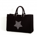 Tasche Shopper SARAH schwarz mit Stern Applikation silber glnzend