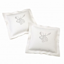 Kissen mit Federfllung 40x40+5 cm woll wei mit Applikation Hirsch