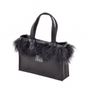 Tasche Soraya echte Federn 28 x 20 x 8 schwarz - 100% Design Merino Filz -Applikation silber