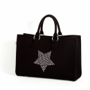 Tasche Shopper SARAH schwarz mit Stern Applikation silber matt