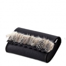 Clutch Tasche Vanessa schwarz mit Perlhuhn Borte - 100% Design Merino Filz
